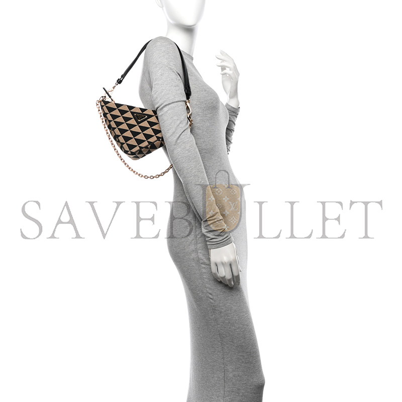 Pra*a jacquard triangolo symbole embroidered mini triangle bag black corda 1bc543 (27*14*6.5cm)